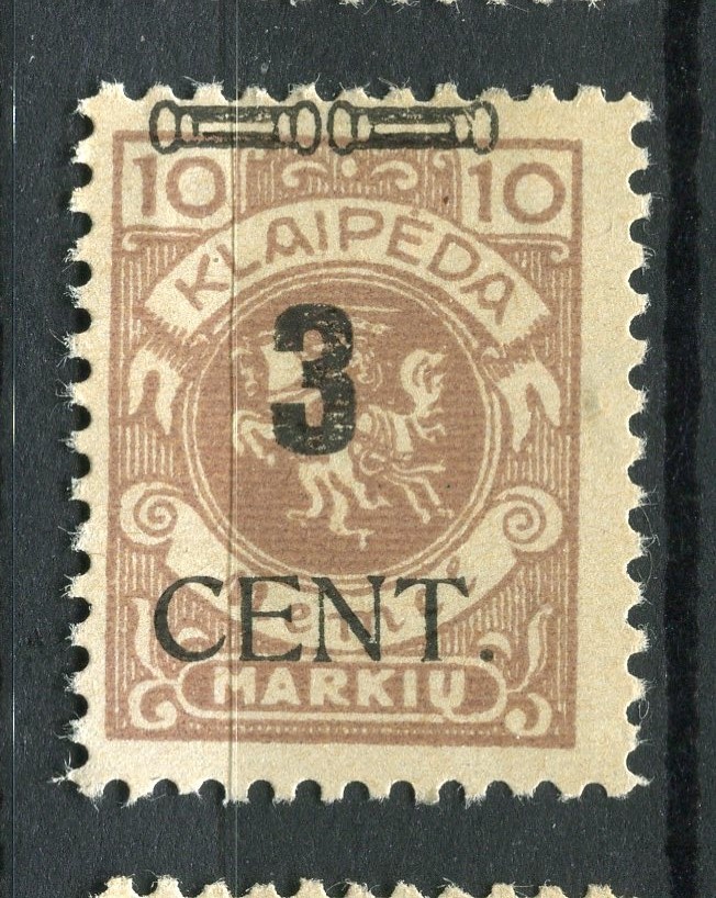 LITHUANIA MEMEL; 1923 early CENT. Surcharged issue Mint hinged 3c. value