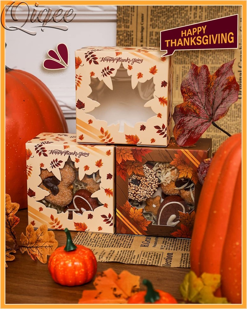 Thanksgiving Bakery Boxes with Window 52pcs 4x4x2.5 Mini Cookie Boxes Macaron...