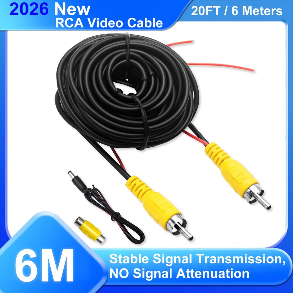 RCA Video Cable Double Shielded for Car Reverse Camera Sturdy Not Easy Cracked