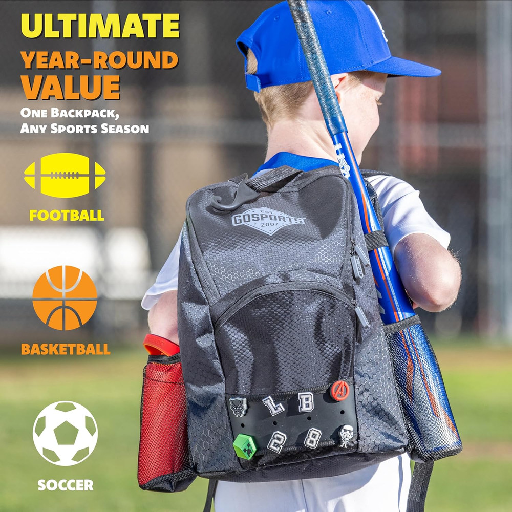 Youth Baseball and Softball Bag with Customizable Charm Panel