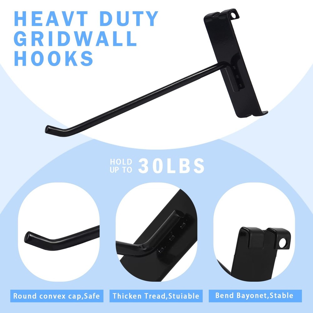 32 PCS Gridwall Hooks 6 Inch Heavy Duty Black Display Hooks For Wall Panel