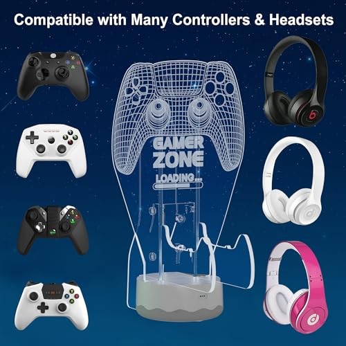 Light up Headset and Controller Stand, 16 Colors 3D LED Lights Gamepad