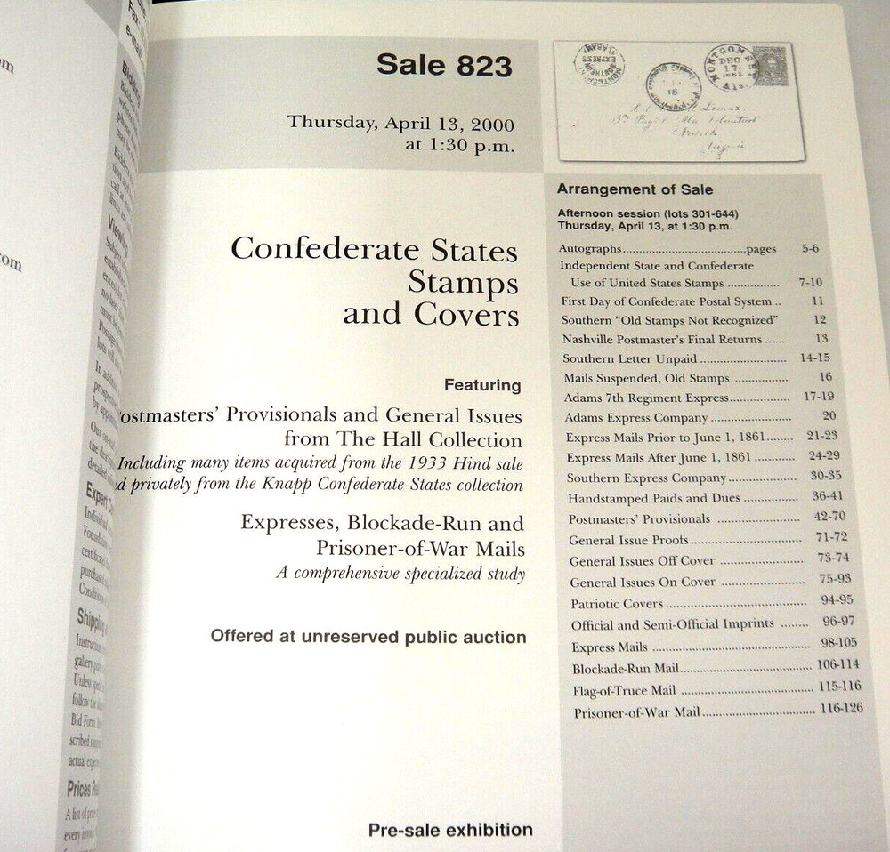 Siegel Auction Catalog 2000 w Prices Realized Confederate States Stamps &Covers