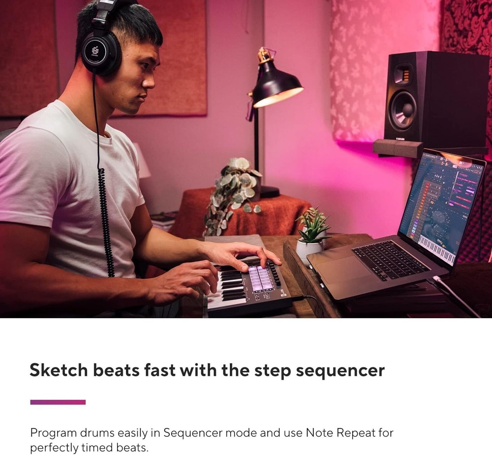 FLkey Mini 25 Key MIDI Controller for FL Studio with Velocity Sensitive Pads