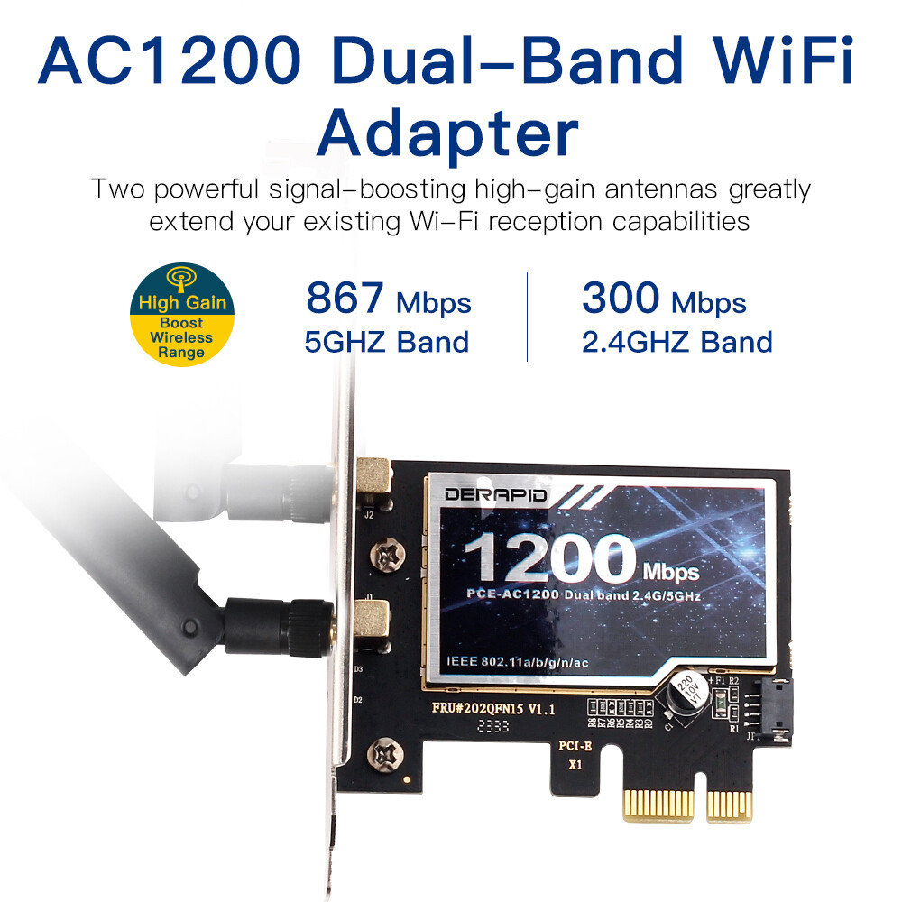 AC1200 PCIe WiFi Bluetooth Card 1200Mbps Wireless Network Adapter for Desktop PC
