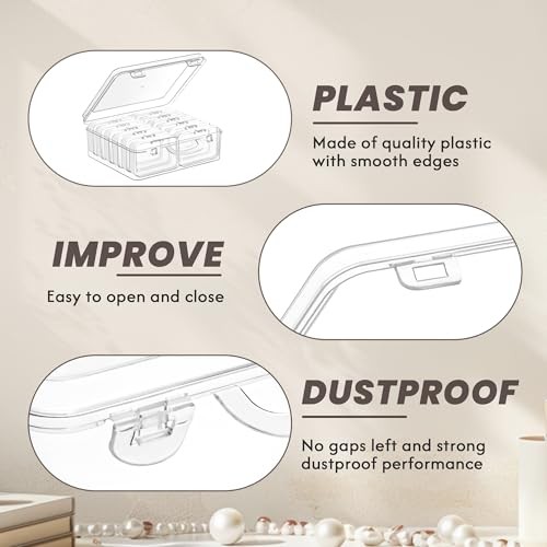 Small Bead Organizers and Storage, 12 Clear Plastic Boxes with Hinged Lids,