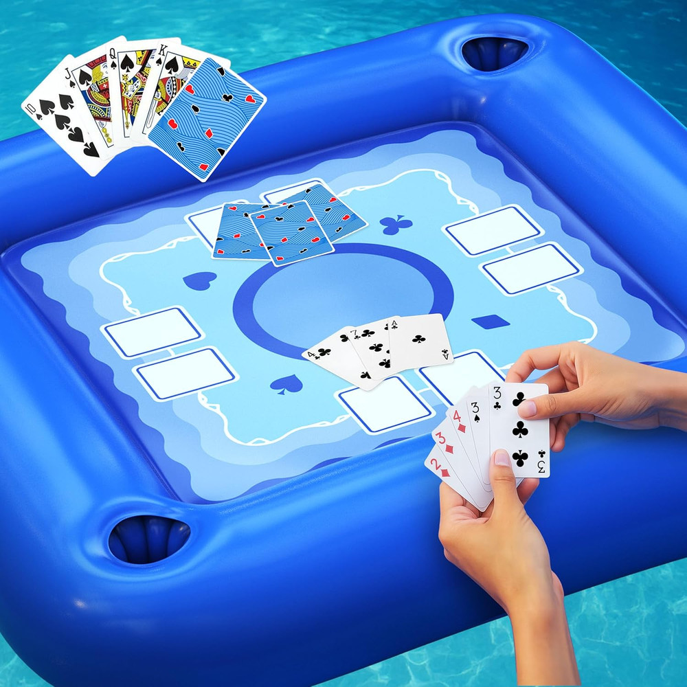 Floating Pool Table with Cup Holders & Waterproof Cards for Adults