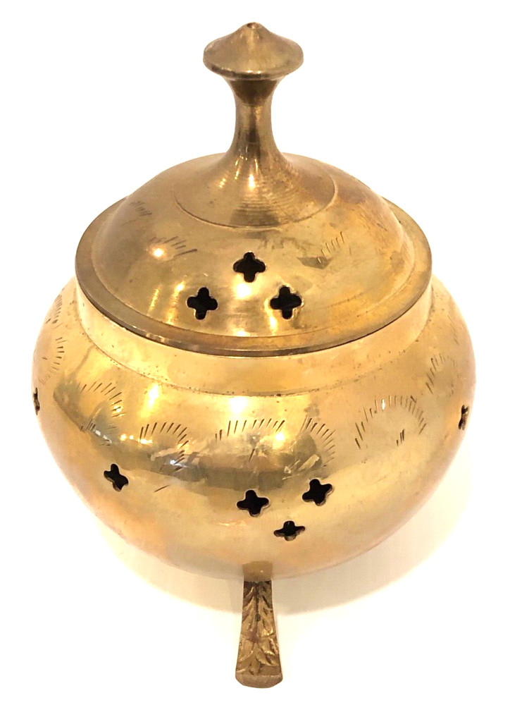Vintage Heavy Brass Incense Holder Burner Etched Incensor