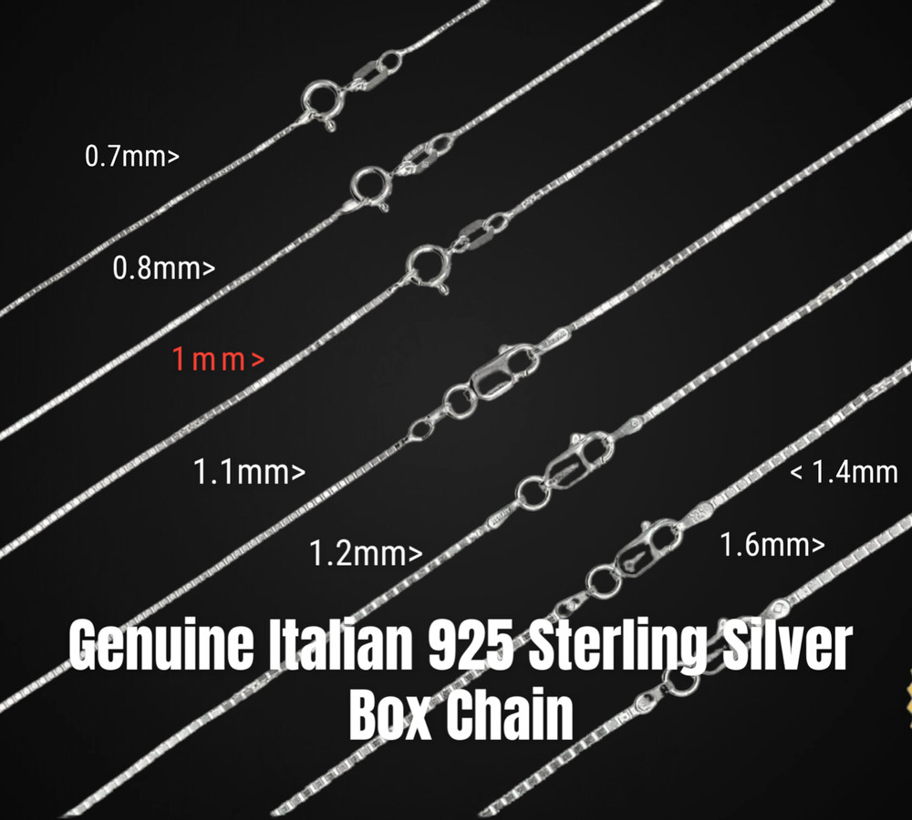 Italian Solid 925 Sterling Silver Box Chain Necklace 1mm 18”