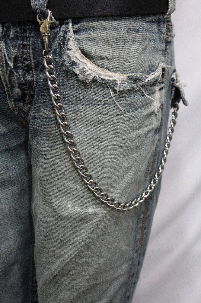 Men Silver Metal Short Wallet Chains Thick Link Simple Jeans Basic Biker Classy