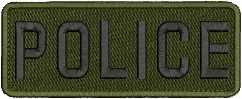 POLICE EMB PATCH 3x8 HOOK ON BACK BLACK ON OD GREEN