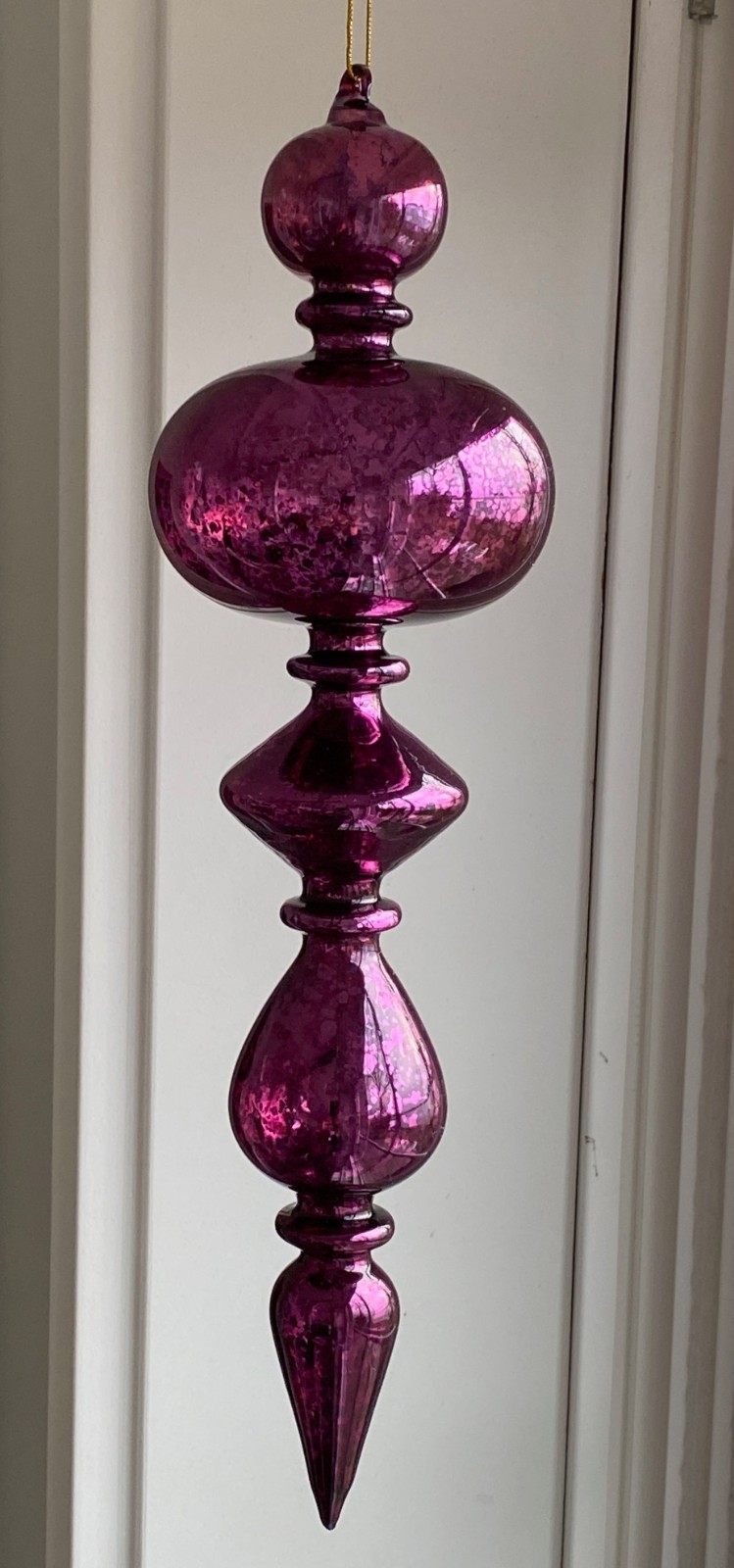 Large 11.5" Purple Mercury Glass Finial Ornament Hand Blown w/ Hand Formed Loop