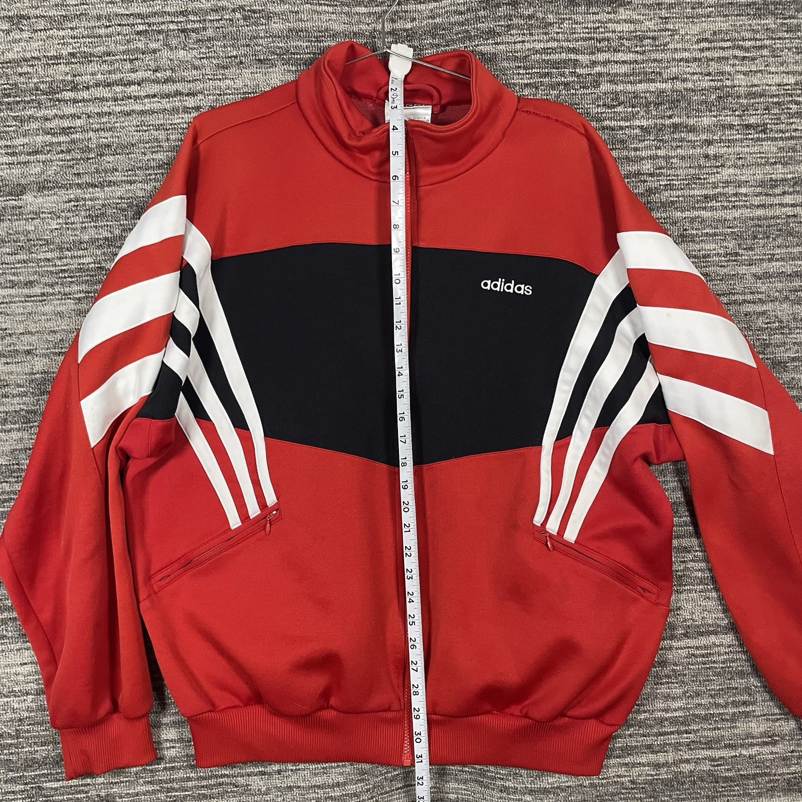 Vintage Adidas Red & Black Track Jacket White Striped Size XL (See Measurements)