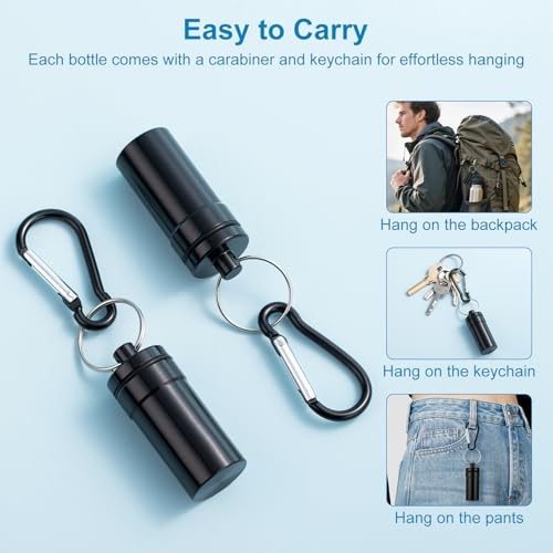 Keychain Pill Holder for Nitroglycerin, 2 Pack Mini Waterproof Black + Silver