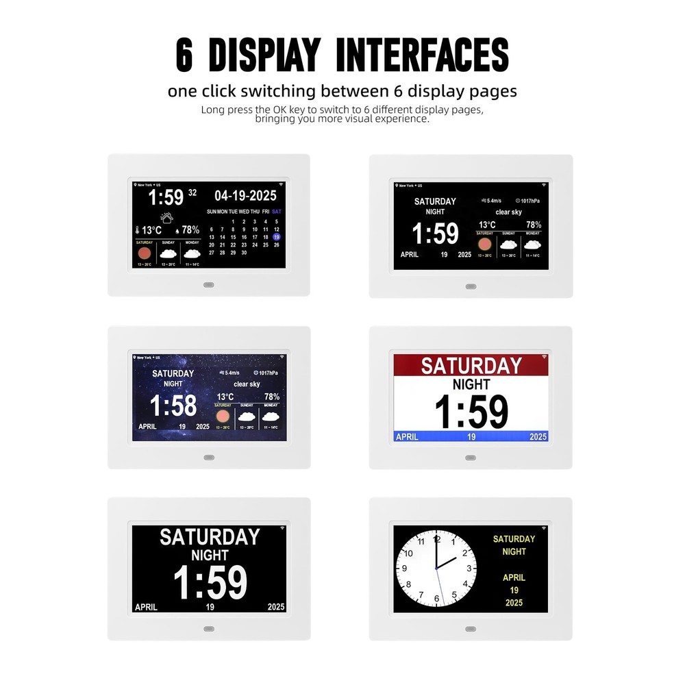 Digital Alarm Clock, Multiple Alarm Functions, Clock with Date and Day, Digit...