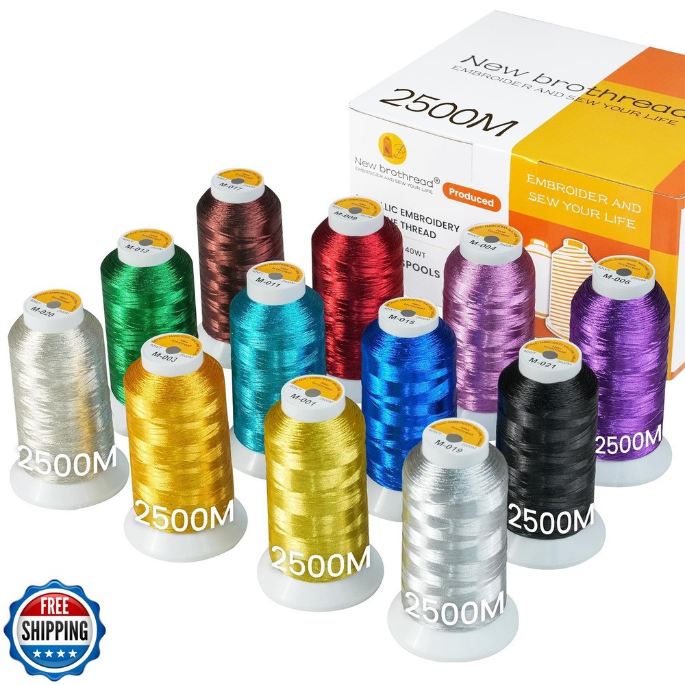 New brothread 12 Assorted Colors Metallic Embroidery Machine Thread Kit 2500M