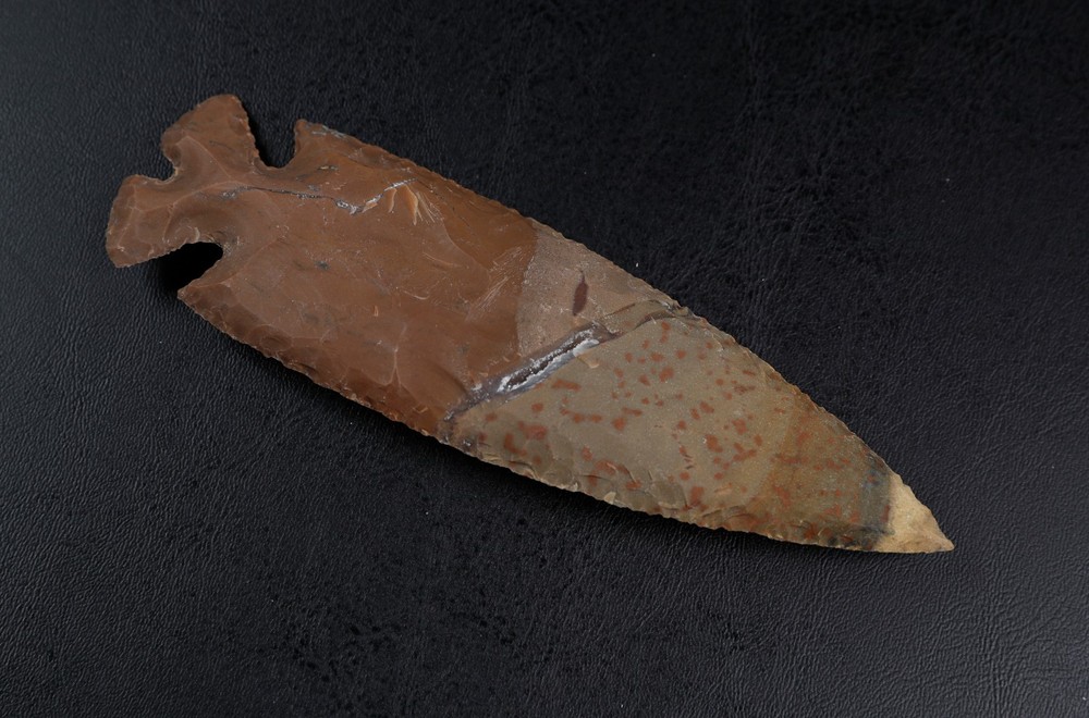 Large 5.8" Point Spearhead, Arrowhead Tool, Knife, Blade with Crystals Embedded