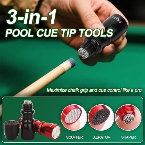 2 Pack Premium Pool Cue Tip Tools, 3-in-1 Billiard Cue Tip Shaper, Compact