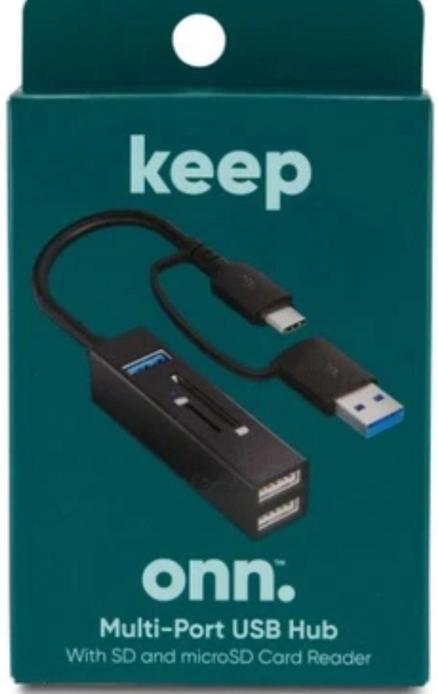 Onn, Multi-Port USB Hub with SD and microSD Card Reader