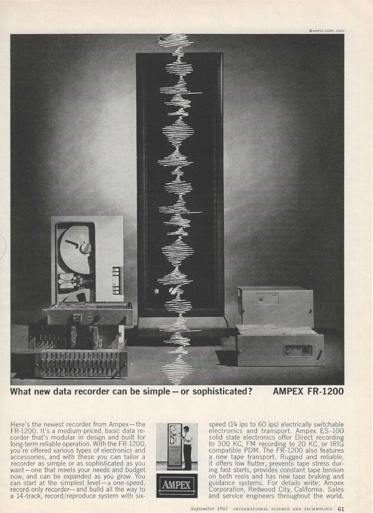 1963 Ampex Print Ad ~ FR-1200 Data Recorder ~ Vintage Tech