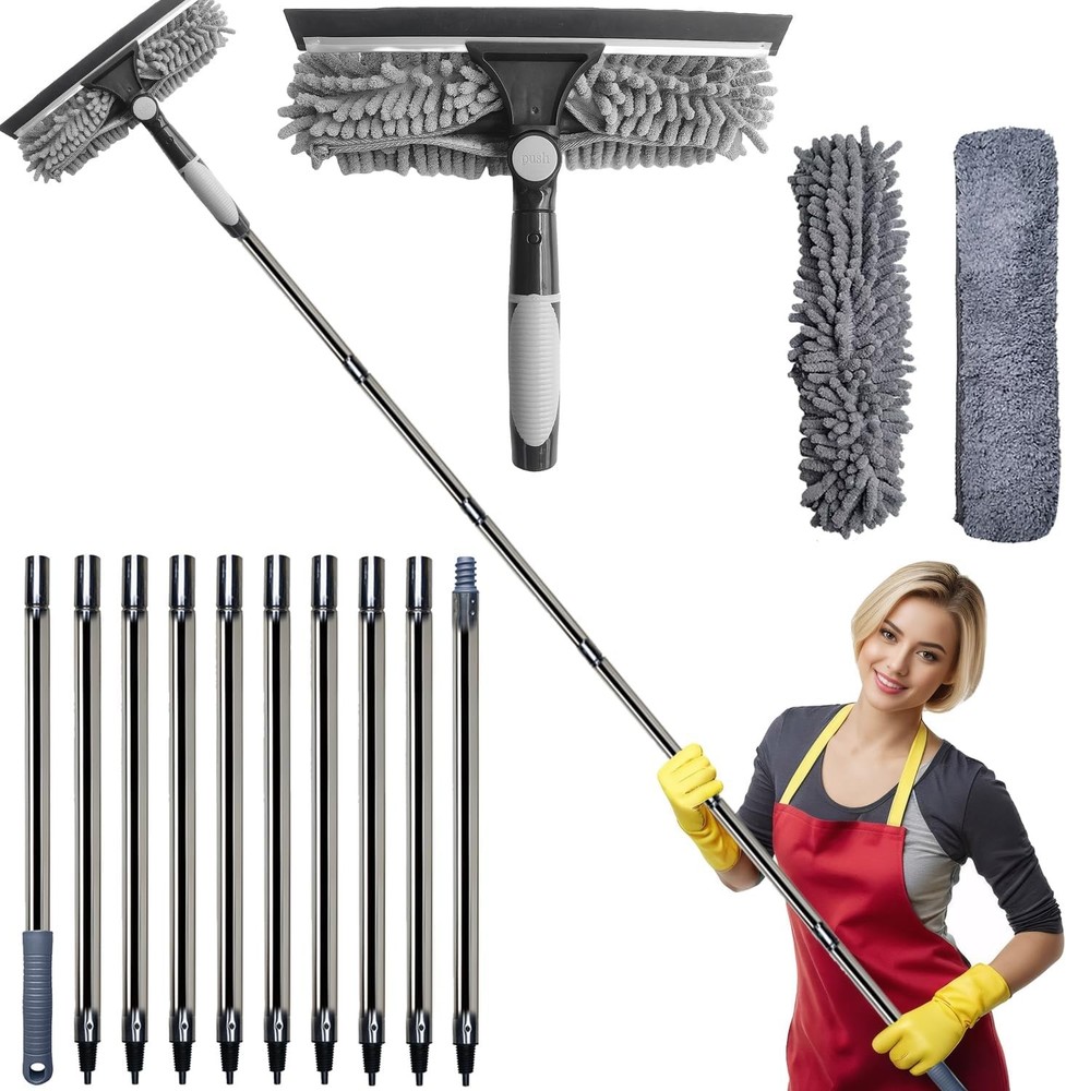 Extendable Window Cleaning Tool - 20 Ft Squeegee & Duster, 3-13 Ft Reach