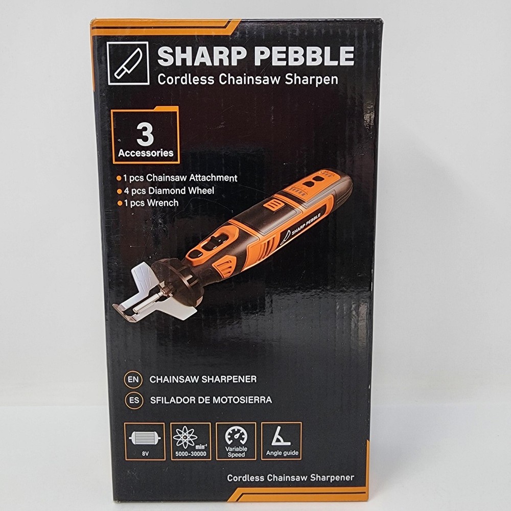 Sharp Pebble Cordless Chainsaw Sharpener 8V Li-Ion Kit with Charger, Orange