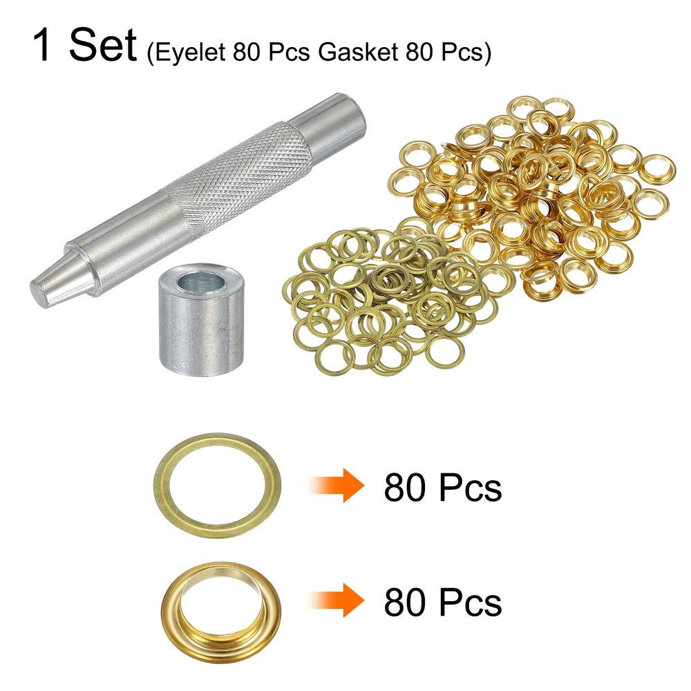 80Set Grommets Eyelets Kit 10mm Copper Eyelets with Setting Tool Gold