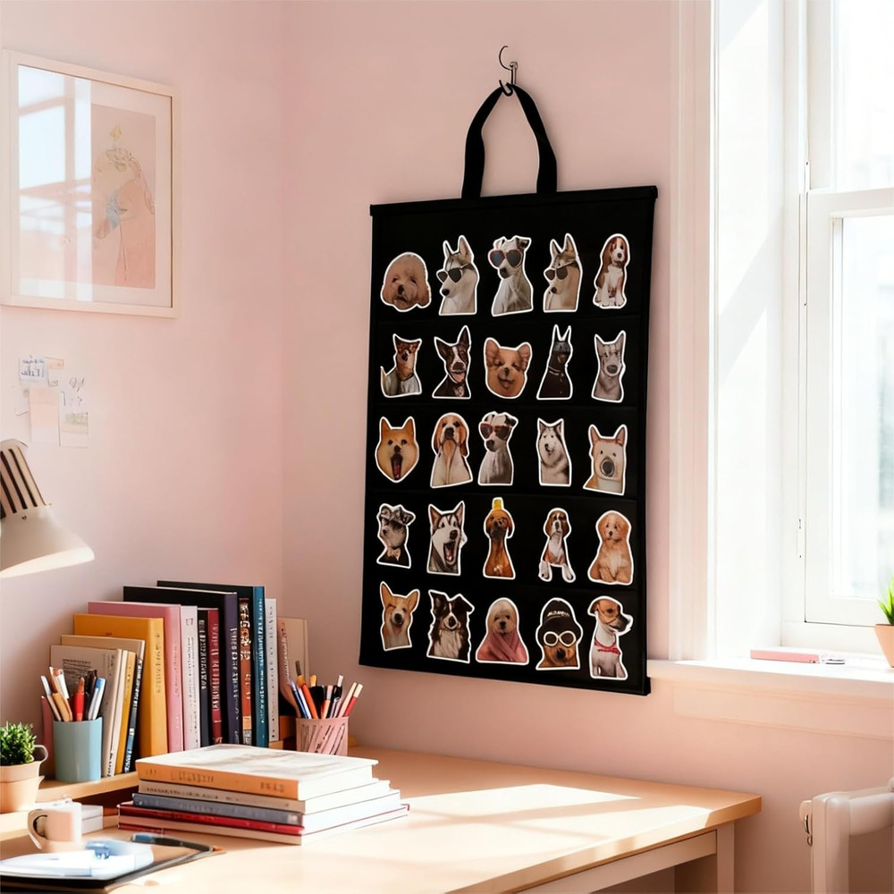 Double-Sided Sticker Display Stand with Handle, 4" Card Organizer, Black