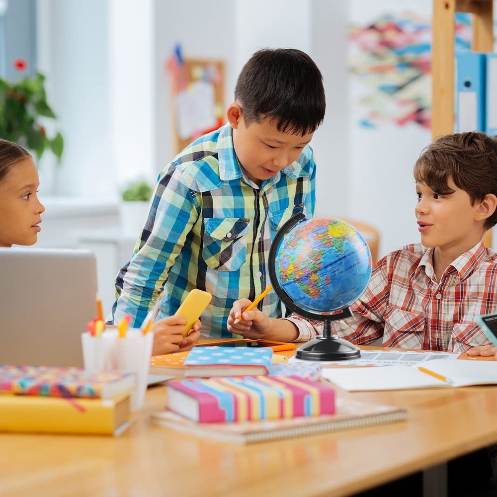 World Globe for Kids Learning 6 inch Interactive Earth Globe with Stand for ...