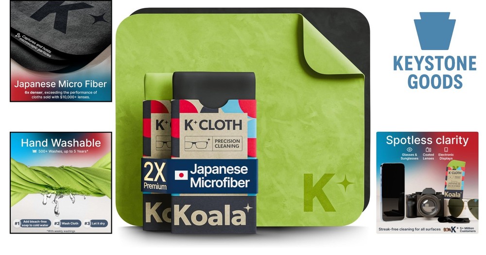 Koala Microfiber Cleaning Cloth 2-Pack for Glasses, Camera, VR/AR Screens