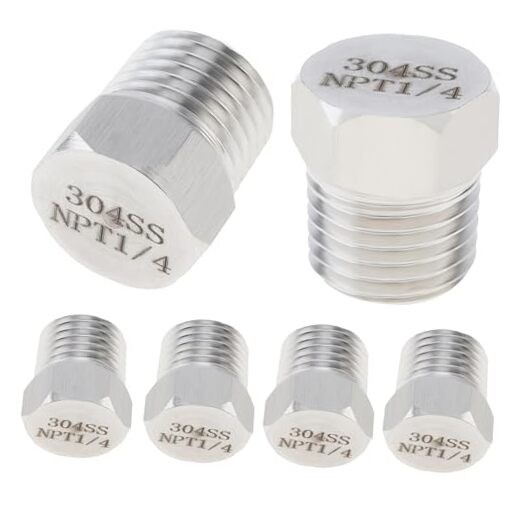 6PCS 1/4inch NPT Male Outer Hex Head Thread Plug Pipe Fitting, 304 Stainless