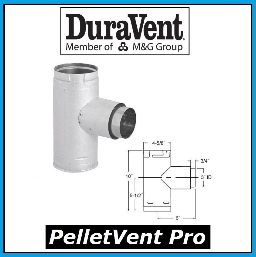DURAVENT PELLETVENT PRO Pipe 3" Increaser Adapter Tee with Cap #3PVP-TADX4 NEW!