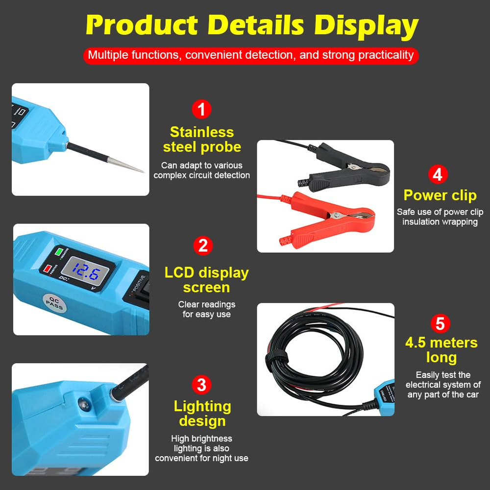 Digital Automotive Car Power Probe Circuit Electrical Tester Test Device System