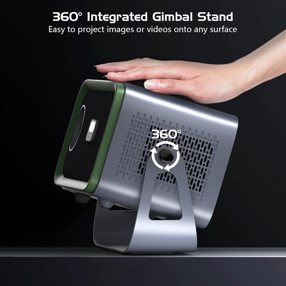 360° Rotating Smart Projector - 4K Support WiFi Bluetooth 200 ANSI Portable