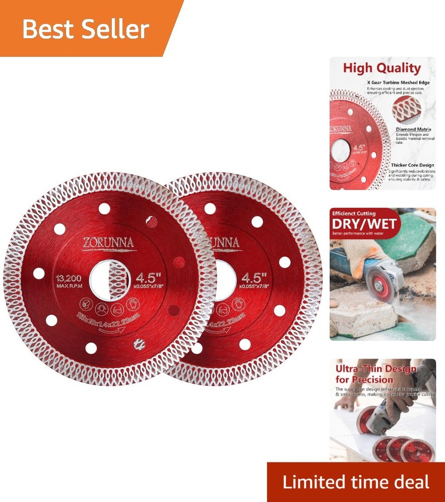 Super Thin Diamond Blade for Porcelain and Ceramic Tile 4.5 Inch 2 Pack