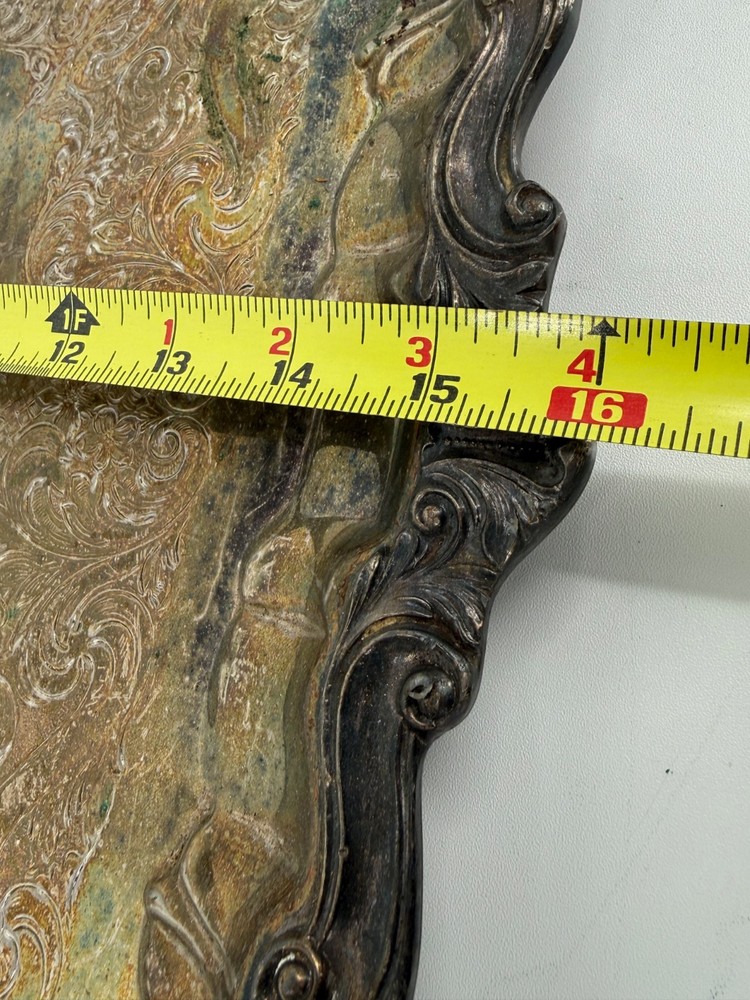 Vintage Silver Plated Copper Silver On Copper Ornate Engraved Serving Tray-25"