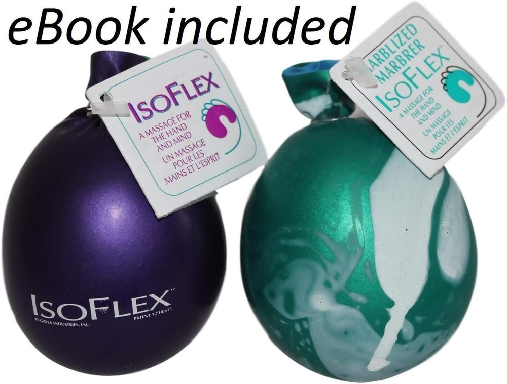 Hand Therapy And Exercise Ball with an e-Book. 2 Pack - One Solid Color And O...