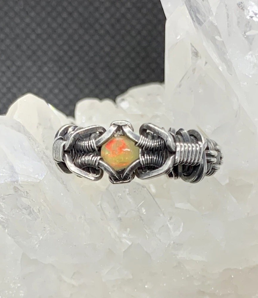 Fire Opal Ring Wire Wrapped Size 5.5