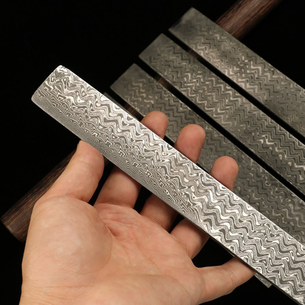 Wave Pattern Damascus Steel Billet Bar Making Knife Blade Diy Material Blank
