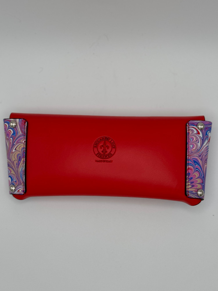 Handmade Leather and Marbled Painted Sunglasses Case - Red
