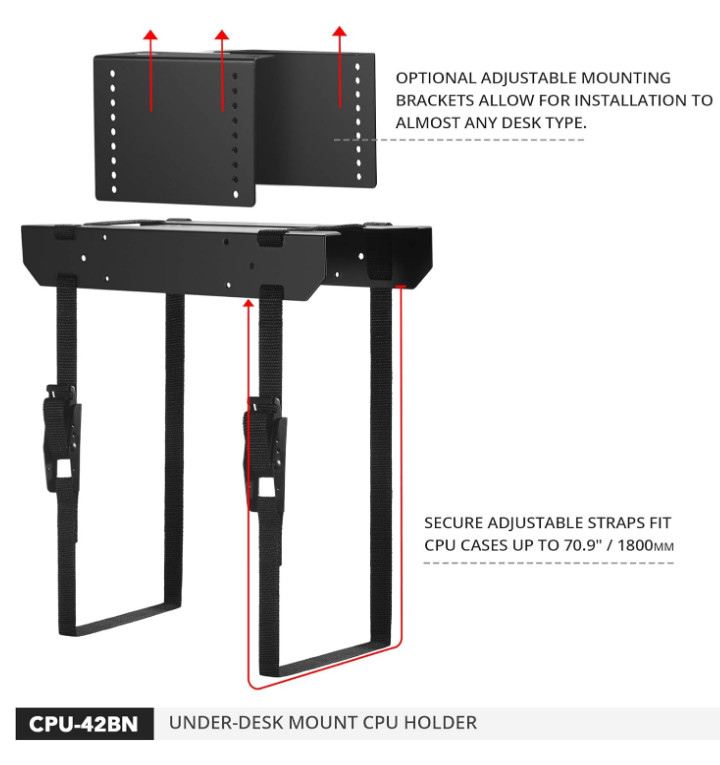 Penn Elcom Under-Desk Computer Mount Adjustable Straps Fit up to 71" PC Tower
