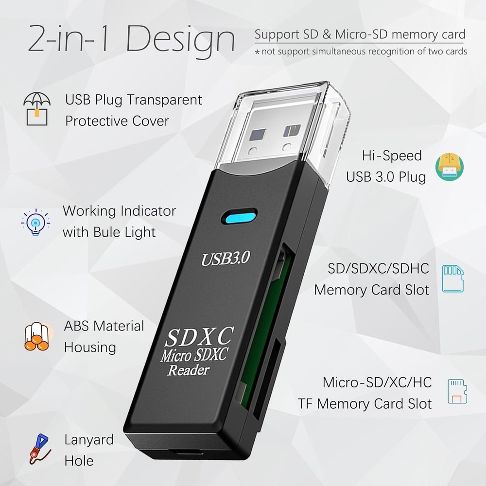 Lightweight USB 3.0 Card Reader - Supports Multiple SD Formats Easily