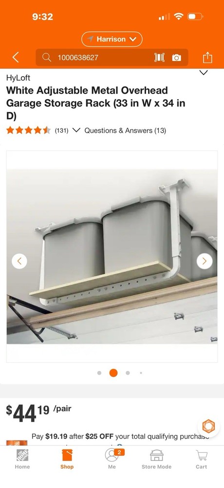 HyLoft Adjustable Rack Ceiling Kit White Steel Overhead Garage Storage 2 Bracket