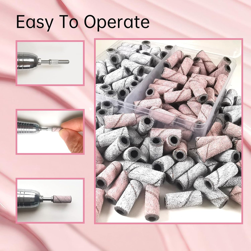 Nail Drill Bit Small Sanding Bands, Mini Sanding Bands with 2 Mandrel Bits, 100