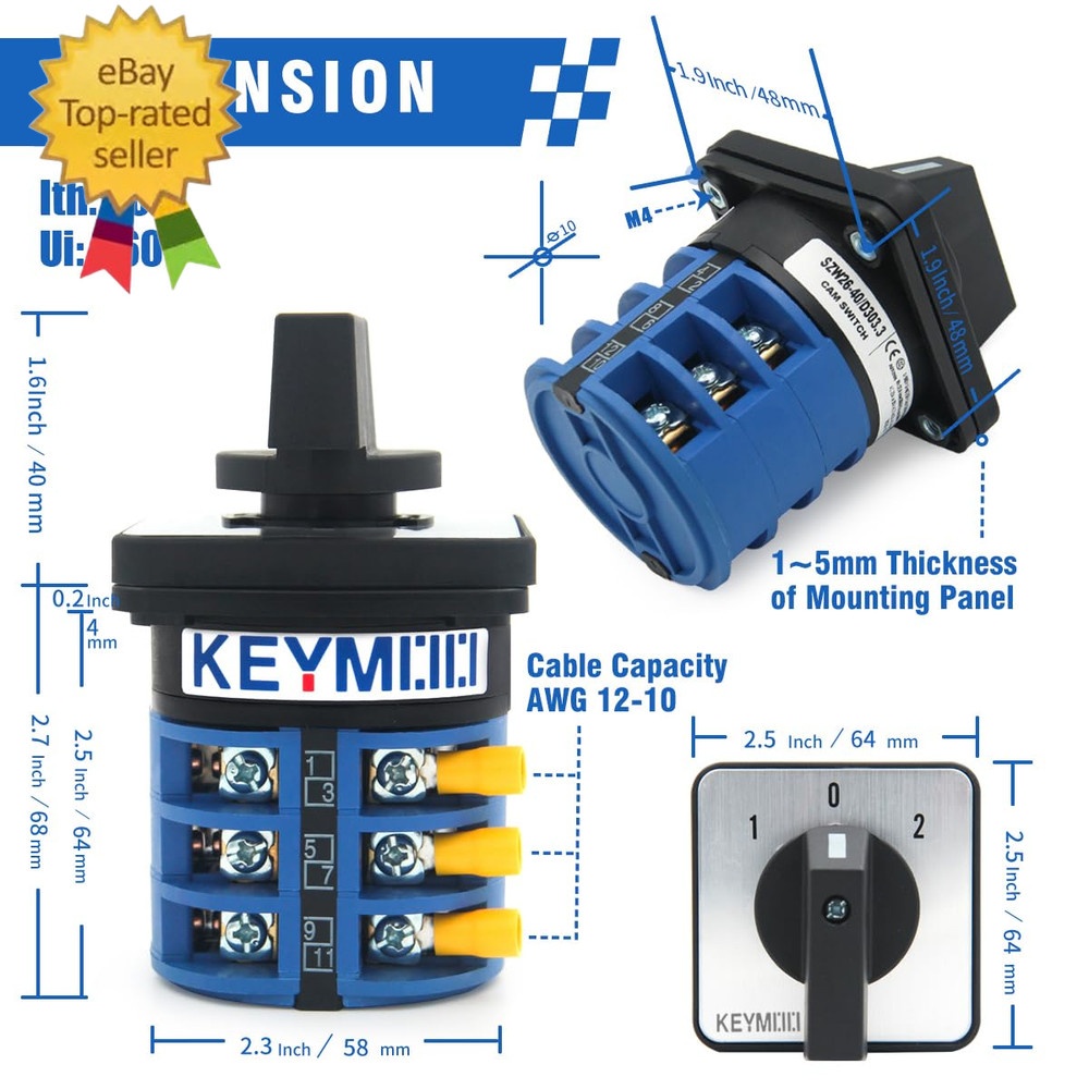 40A Rotary Changeover Switch with Exterior Box, 3 Position 3 Phase 12 Terminals