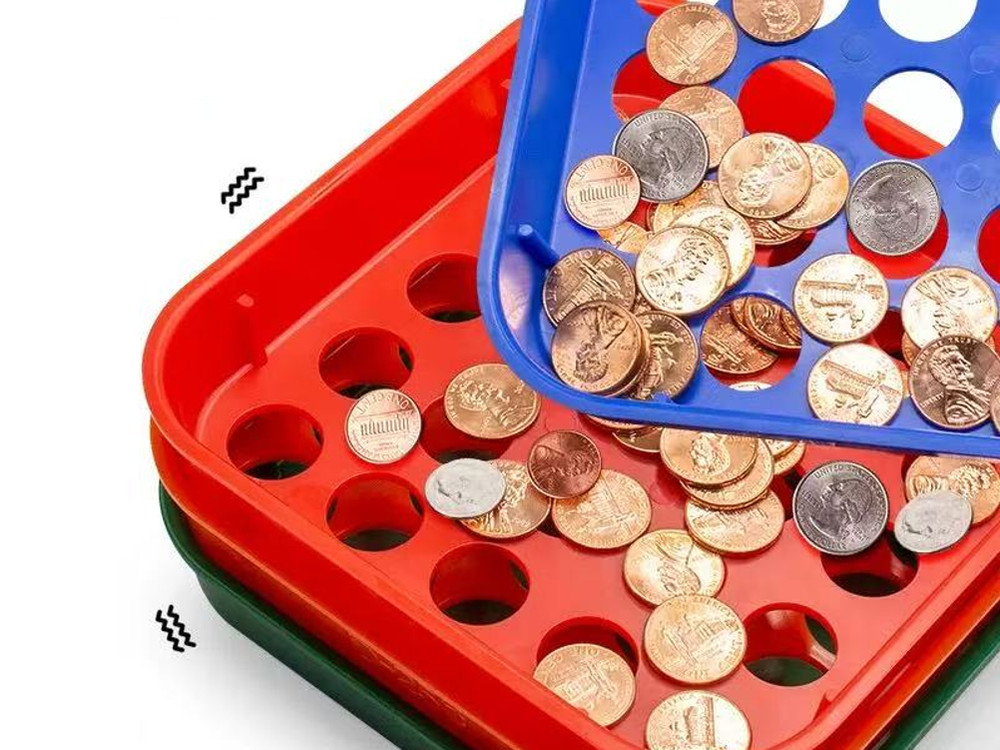 Stackable Coin Sorting Tray 4 Color Plastic Organizer &80 Assorted Coin Wrappers