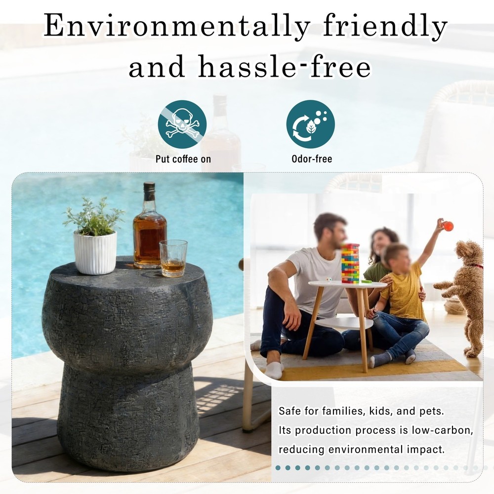 Double Barrel Concrete Coffee Table, Crackle Texture Outdoor Accent Table