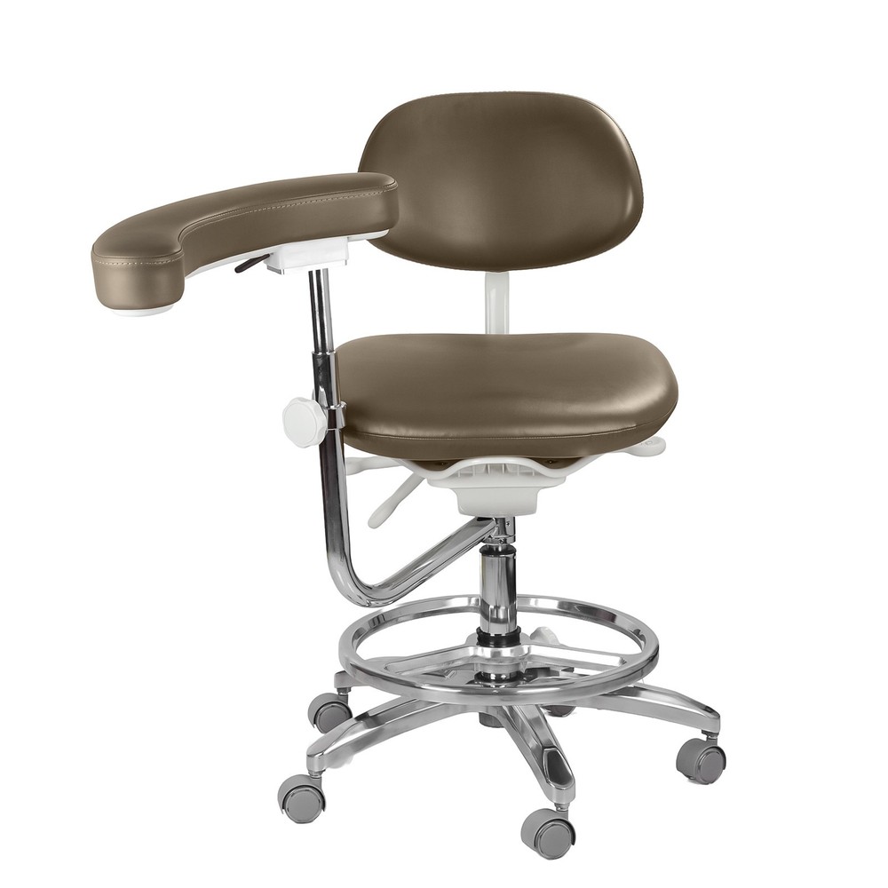 Adjustable Dynamic Doctor Assistant Chair 360° Armrest Imported Leather Walnut