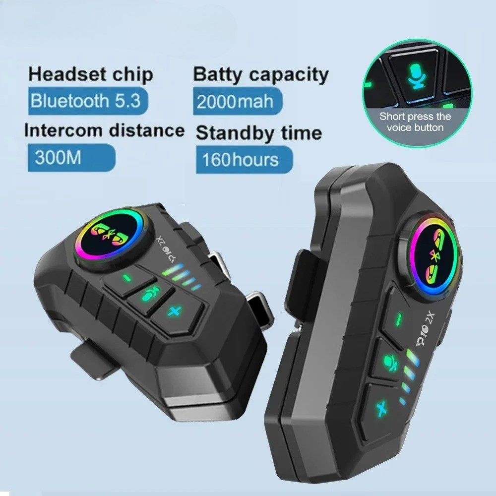 2pcs Motorcycle Intercom Headset Helmet For 2 Riders intercommunicator 300M