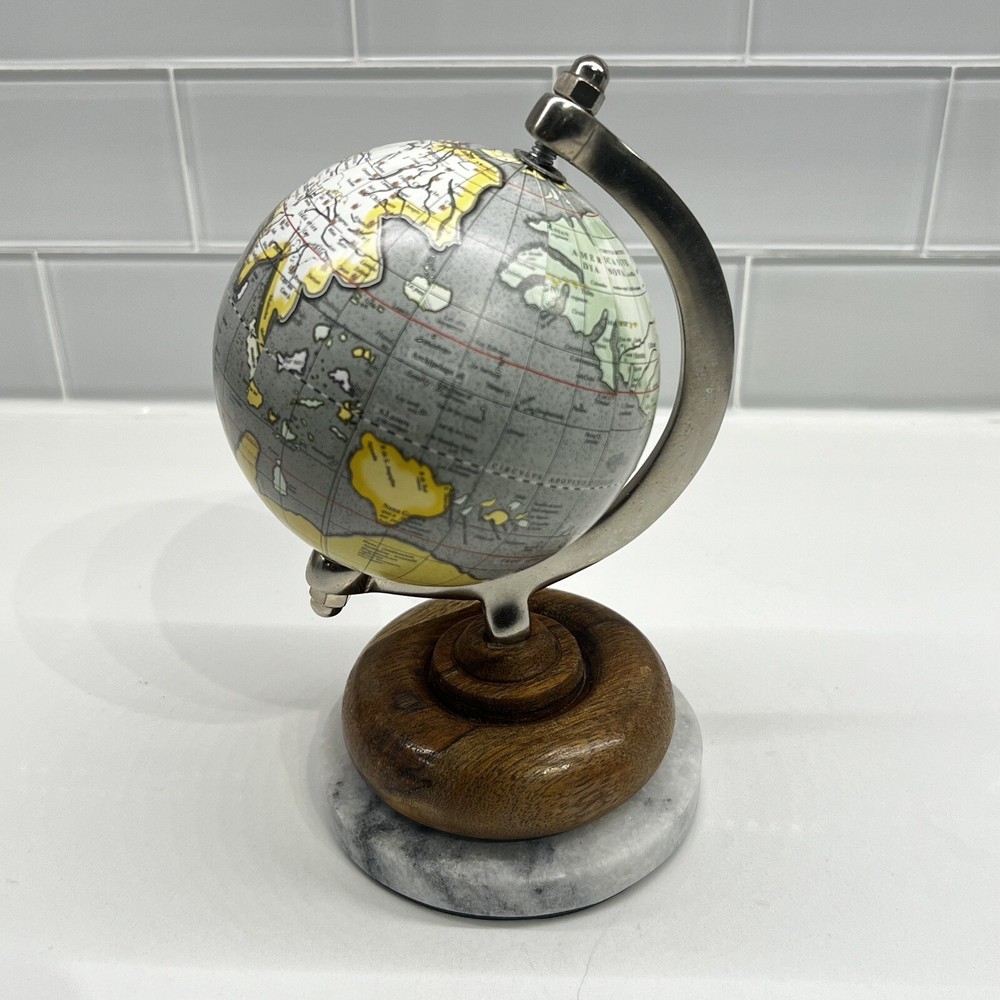 Small Desktop Globe Decoration Marble and Wood Base